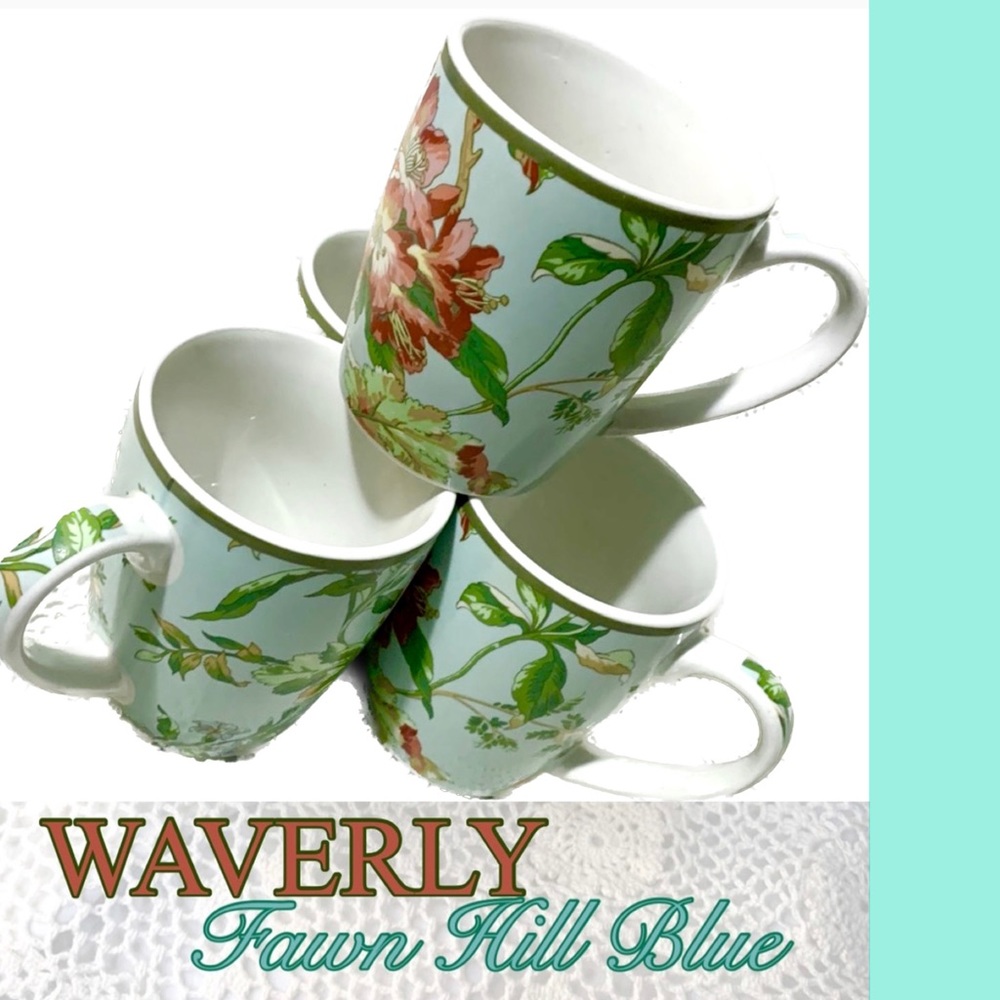 WAVERLY Fawn Hill Blue Mugs Set of 4